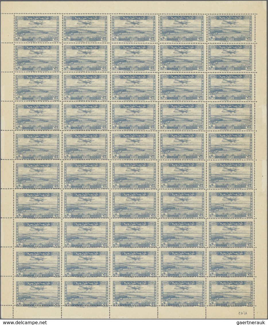 ** Syrien: 1946, 25pi. Blue, Complete Sheet Of 50 Stamps (folded, Slightly Separated), Each Stamp Showi - Syrië