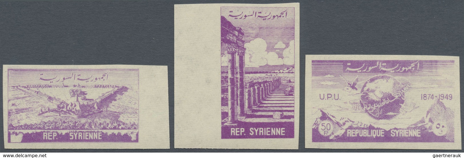 ** Syrien: 1949, 75 Years United Postal Union (UPU) Three Imperforate PROOFS In LILAC Incl. 12.50pia. A - Syria