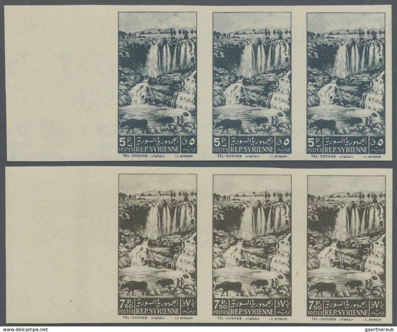 ** Syrien: 1949, Definitives 'Tel Chehab Waterfall & Damascus' Complete Set Of Four In IMPERFORATE Stri - Syrië