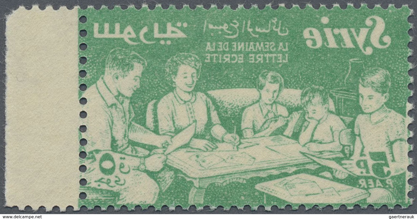 ** Syrien: 1957, International Letter Writing Week 5pia. Green With Strong OFFSET On Reverse, Mint Neve - Syrië