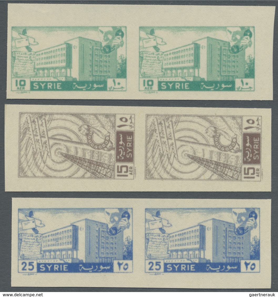 ** Syrien: 1958, GPO Damascus And Telegraph Complete Set Of Three In IMPERFORATE Pairs With Printing On - Syrië