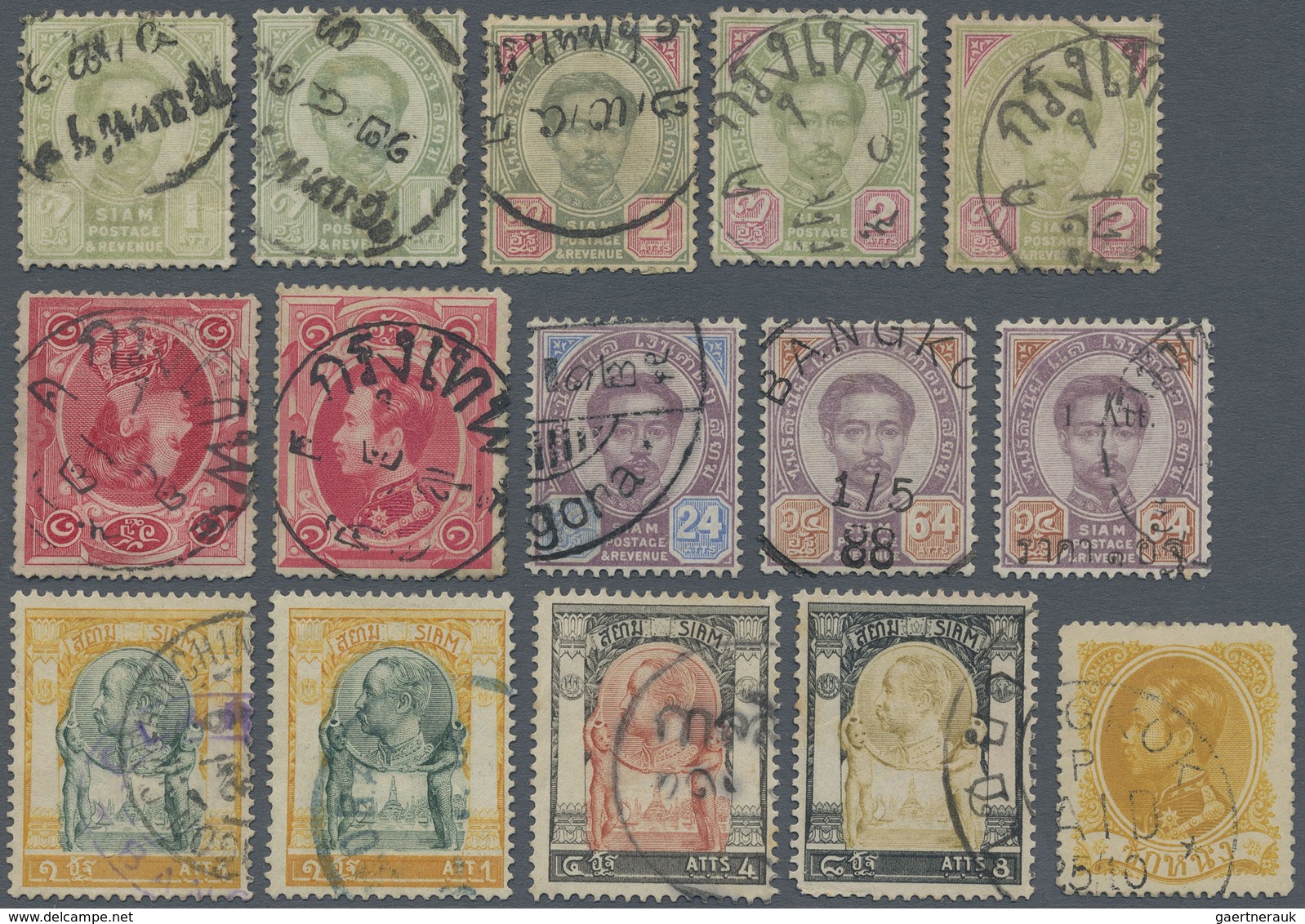 O Thailand: 1883-1910, 15 Classic Stamps With Unusual Cancellations Including Korat, Bangkok Paid, Coc - Thailand