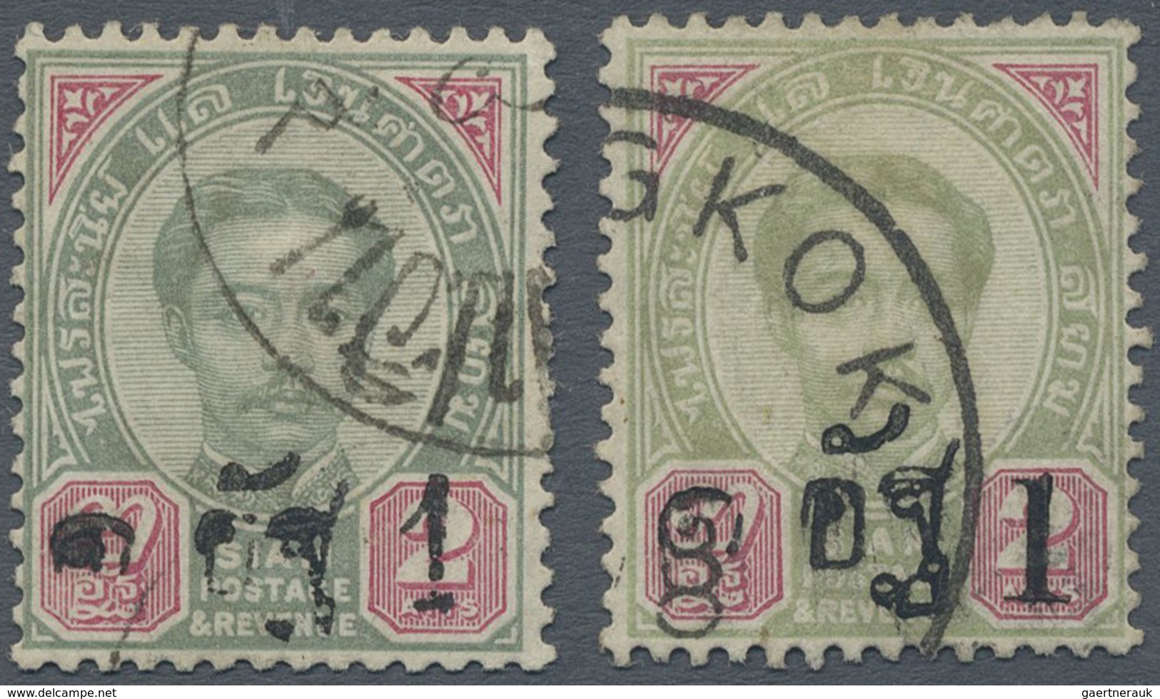 O Thailand: 1889, 1 Att. On 2 Att. Green Carmine Type II & III, Both Clear Cancelled, Fine And Fresh P - Thailand