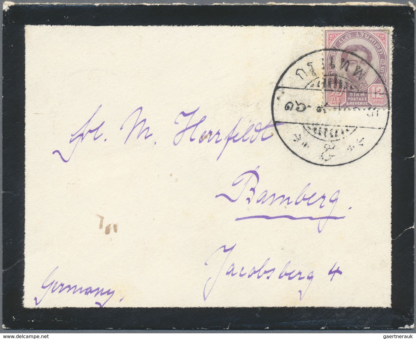 Br Thailand: 1890's Ca.: Mourning Cover From Bangkok To Bamberg, Germany Franked By 1887 12a. Lilac & C - Thailand