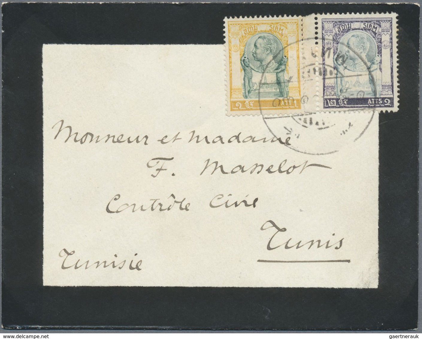 Br Thailand: 1907 Mourning Cover From Bangkok To TUNIS, Franked 1905 1c. And Left Hand Marginal 2c. Gre - Thailand