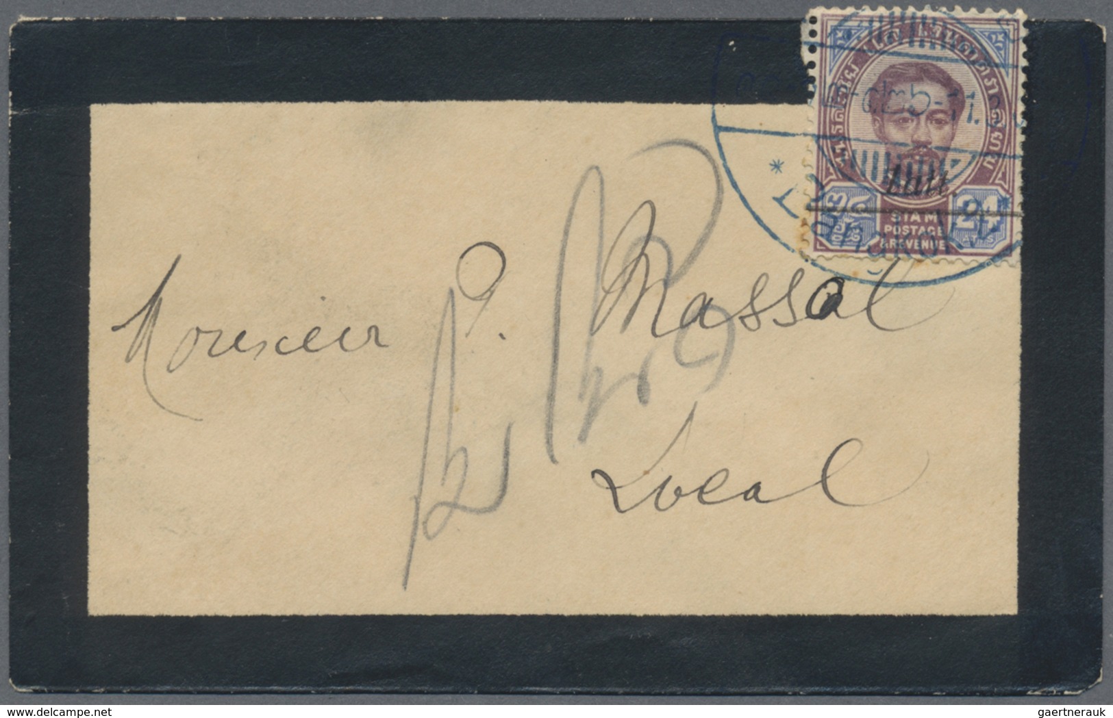 Br Thailand: 1907, 1a. On 24a. Purple/ Blue Used On Small Local Mourning Cover "Bangkok" C.d.s. In Blue - Thailand