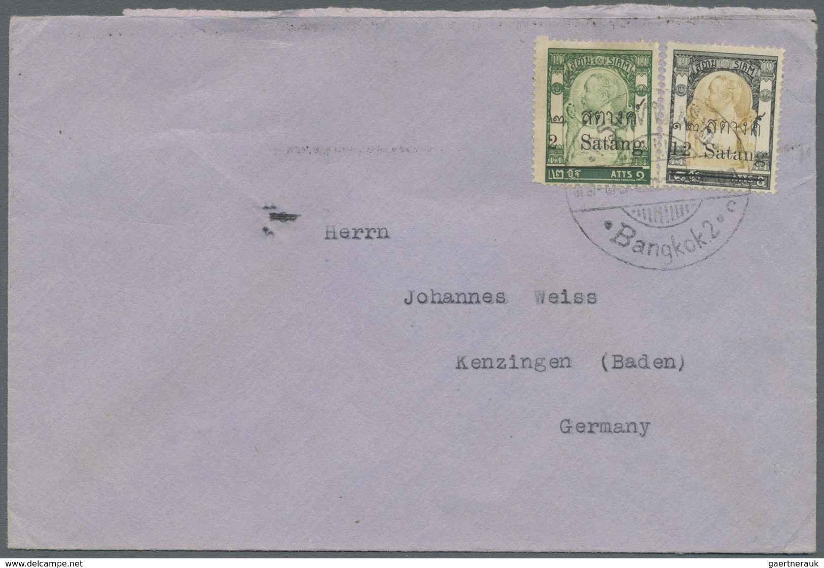 Br Thailand: 1910. Envelope Addressed To Germany Bearing SG 127, 2s On 2a Yellow-green And SG 135, 12s - Thailand