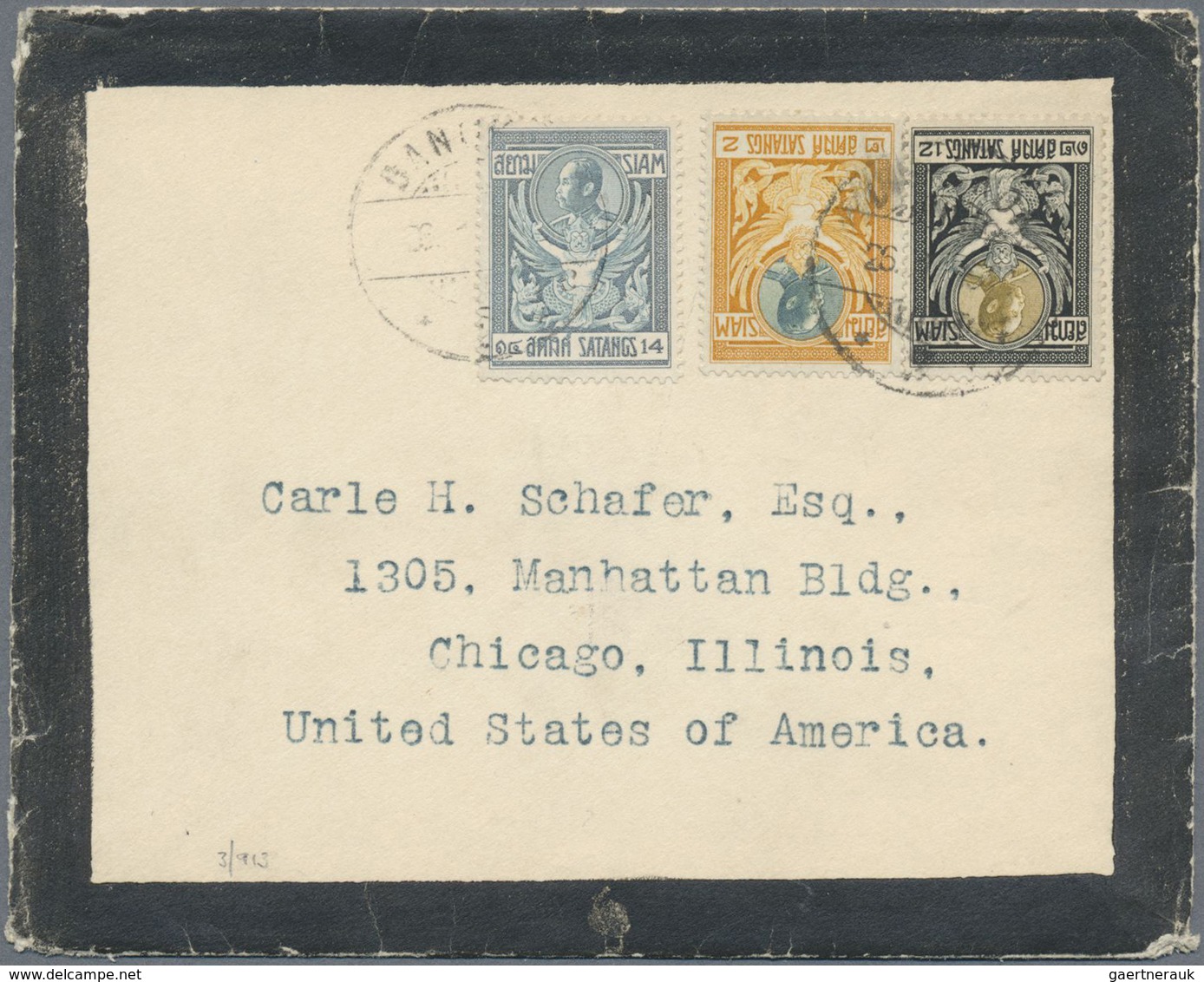 Br Thailand: 1912 Double-weight Mourning Cover From Bangkok (26.1.12) To Chicago, Ill., USA, Franked 19 - Thailand
