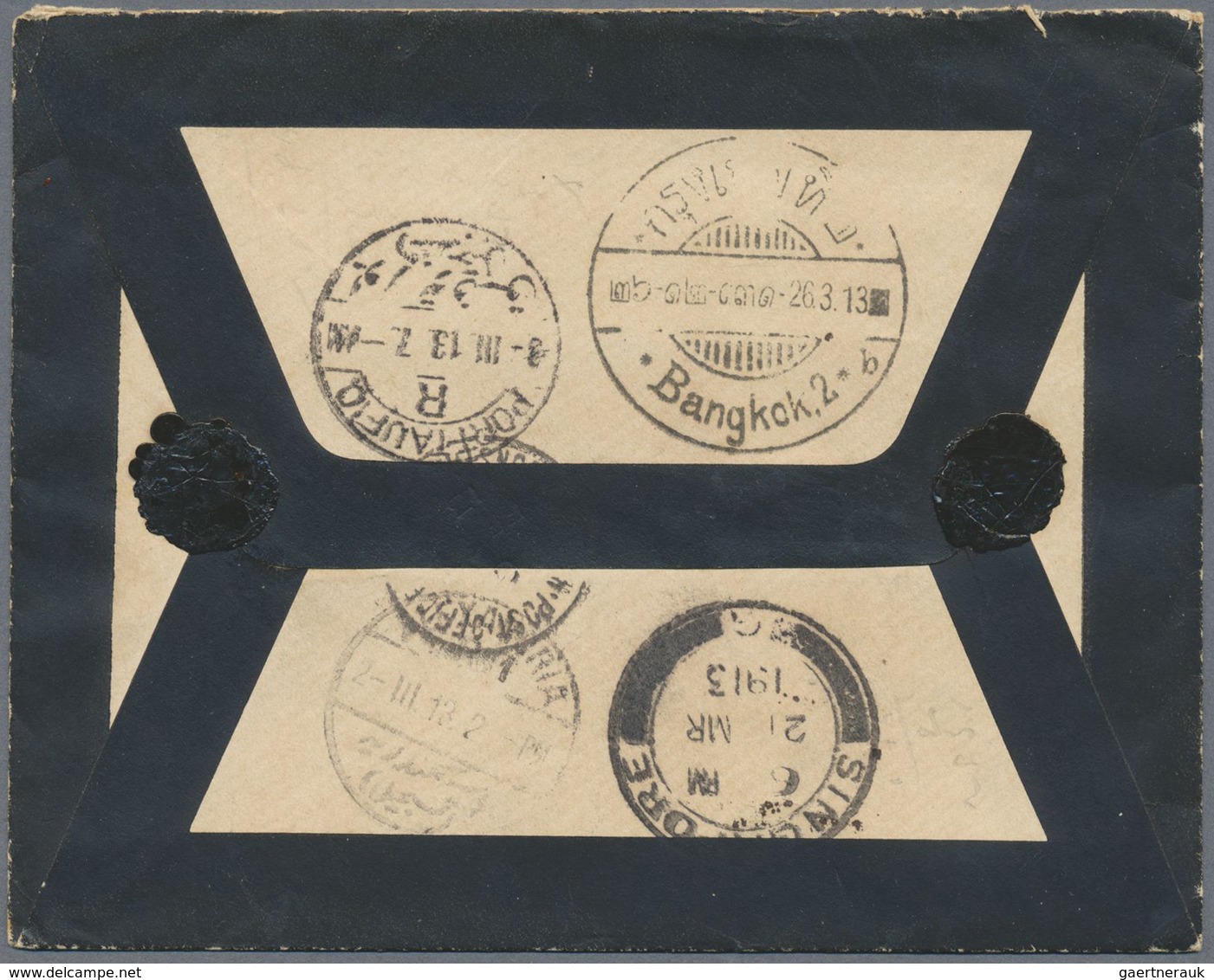 Br Thailand: 1912 Registered Mourning Cover From British P.O. Constantinople To Bangkok, Franked KEVII. - Thailand