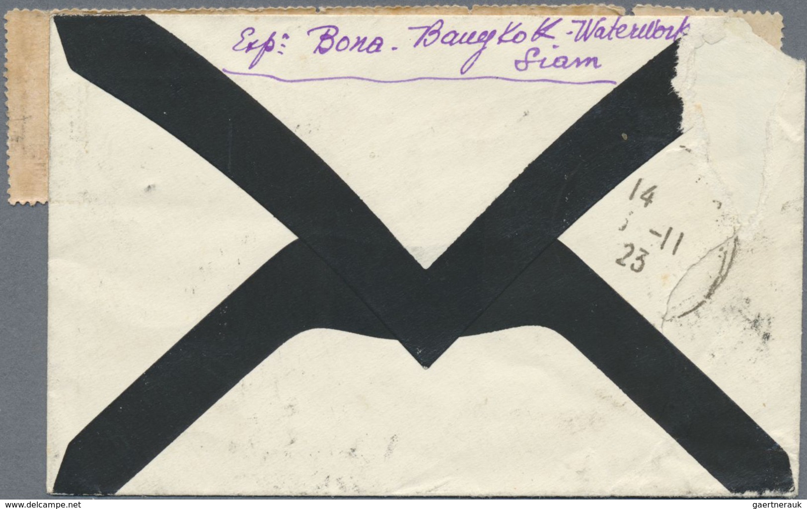 Br Thailand: 1923 Mourning Cover From Bangkok To Ajaccio, CORSICA 'via Penang' (endorsed In M/s), Frank - Thailand