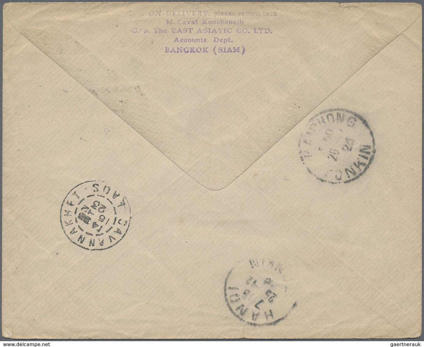 Br Thailand: 1923. Air Mail Envelope Addressed To Tonkin Bearing SG 217, 10s Bistre And Black And SG 22 - Thailand