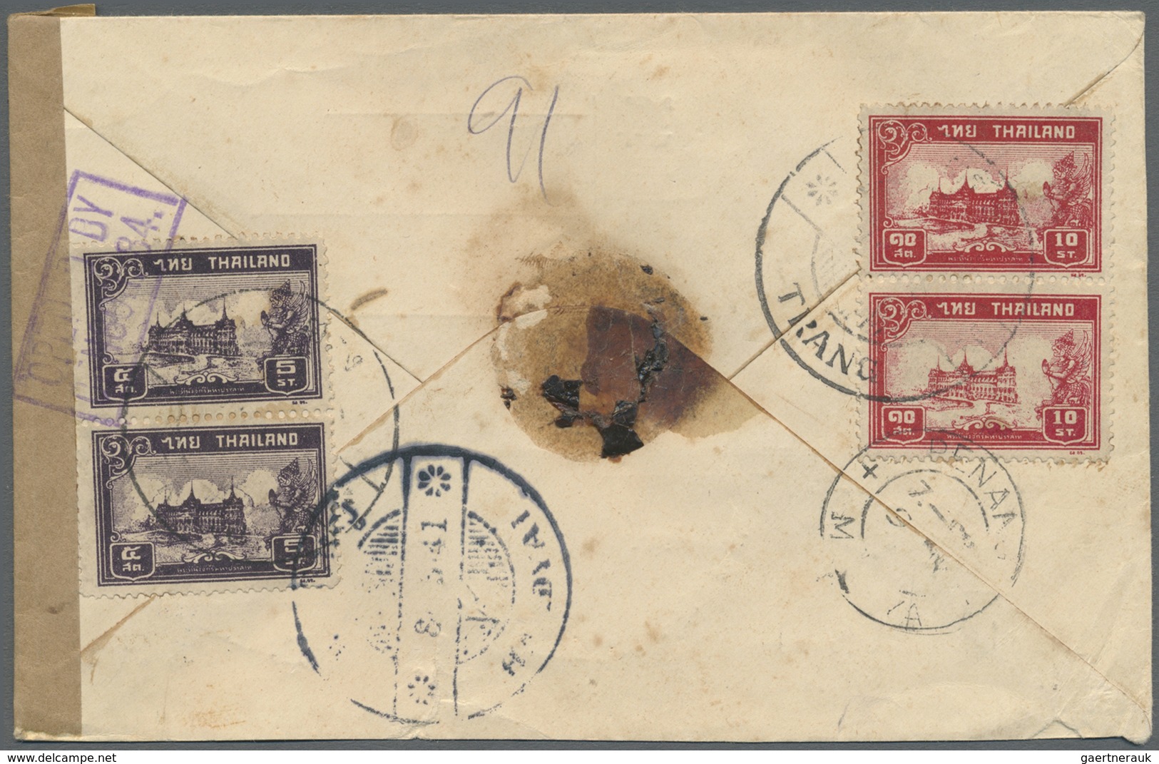 Br Thailand: 1941. Registered Envelope To Penang Bearing SG 287, 5s Purple (pair) And SG 288, 10s Carmi - Thailand