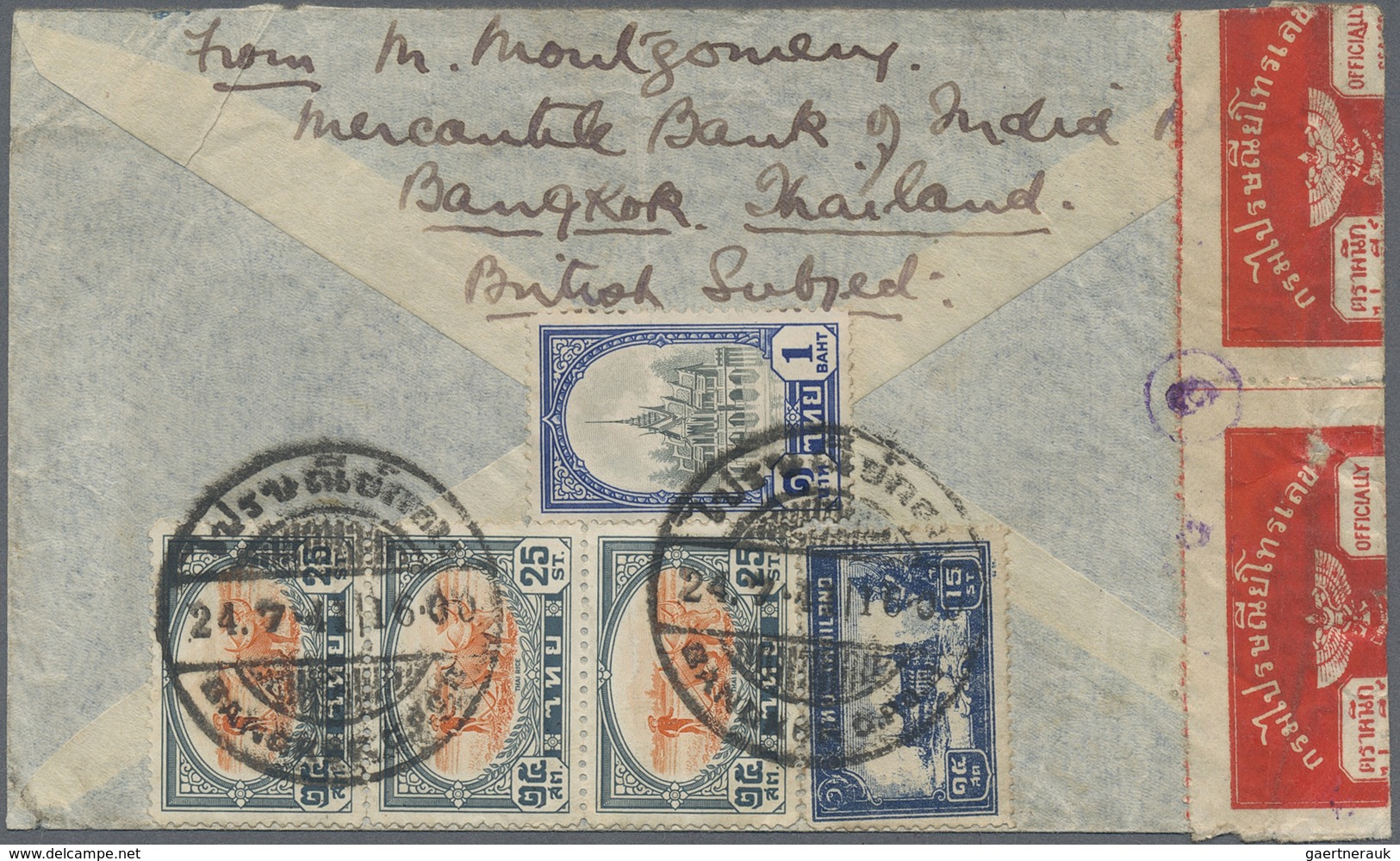 Br Thailand: 1941. Air Mail Envelope Addressed To England Bearing SG 289, 15s Blue, SG 295, 25s Orange - Thailand