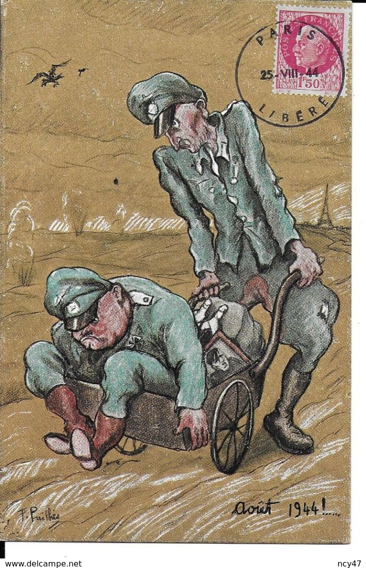 CPA. MILITARIA.Humour.  Illustrateur F. PAILHES.  Officiers Allemands, La Débâcle Juin 1944 !   . .CO 374 - Guerre 1939-45