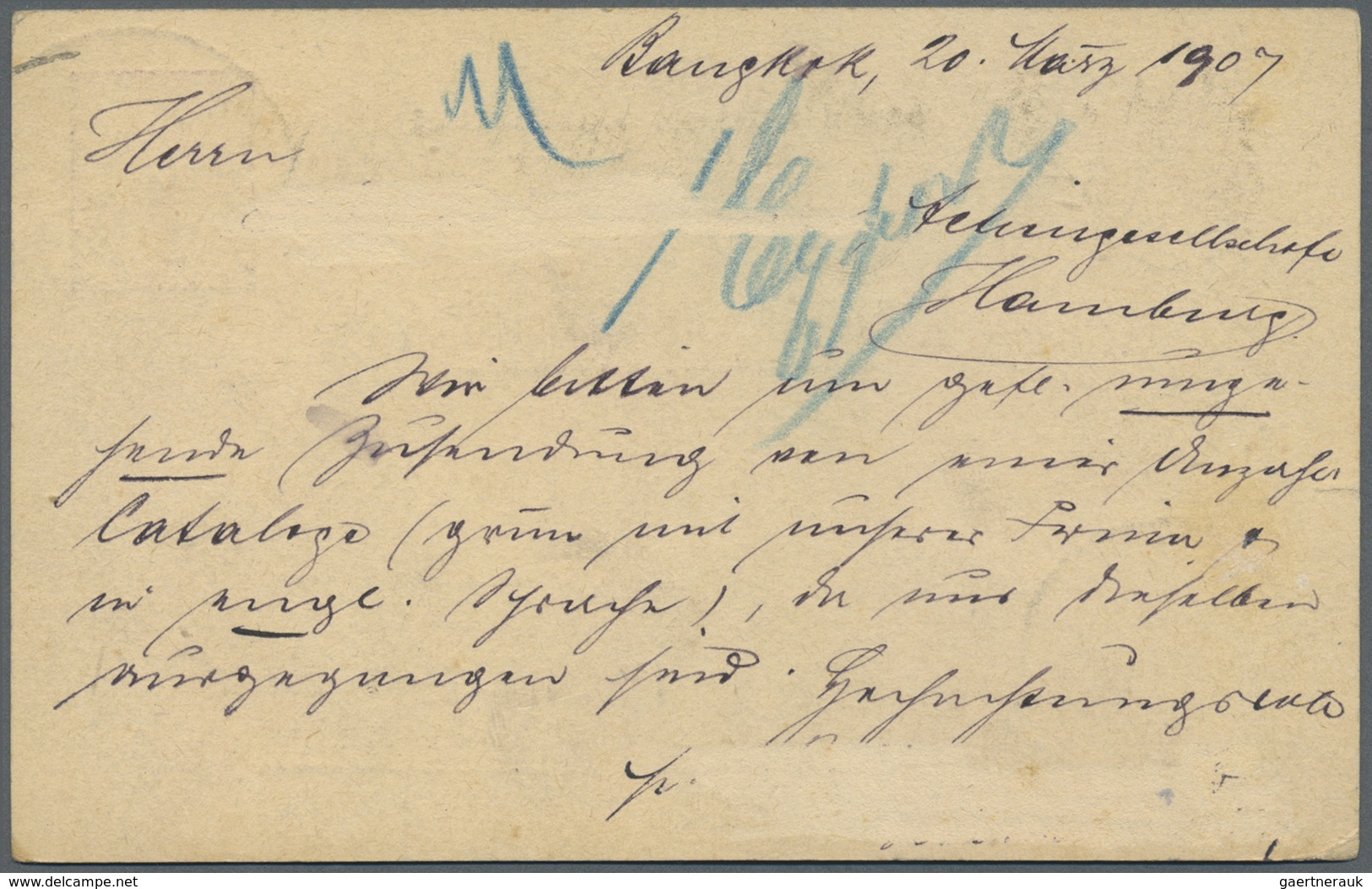 GA Thailand - Ganzsachen: 1894, UPU Card 4 Att. "Bangkok,1b 22.3.07" To Hamburg/Germany, Triangular Fra - Thailand