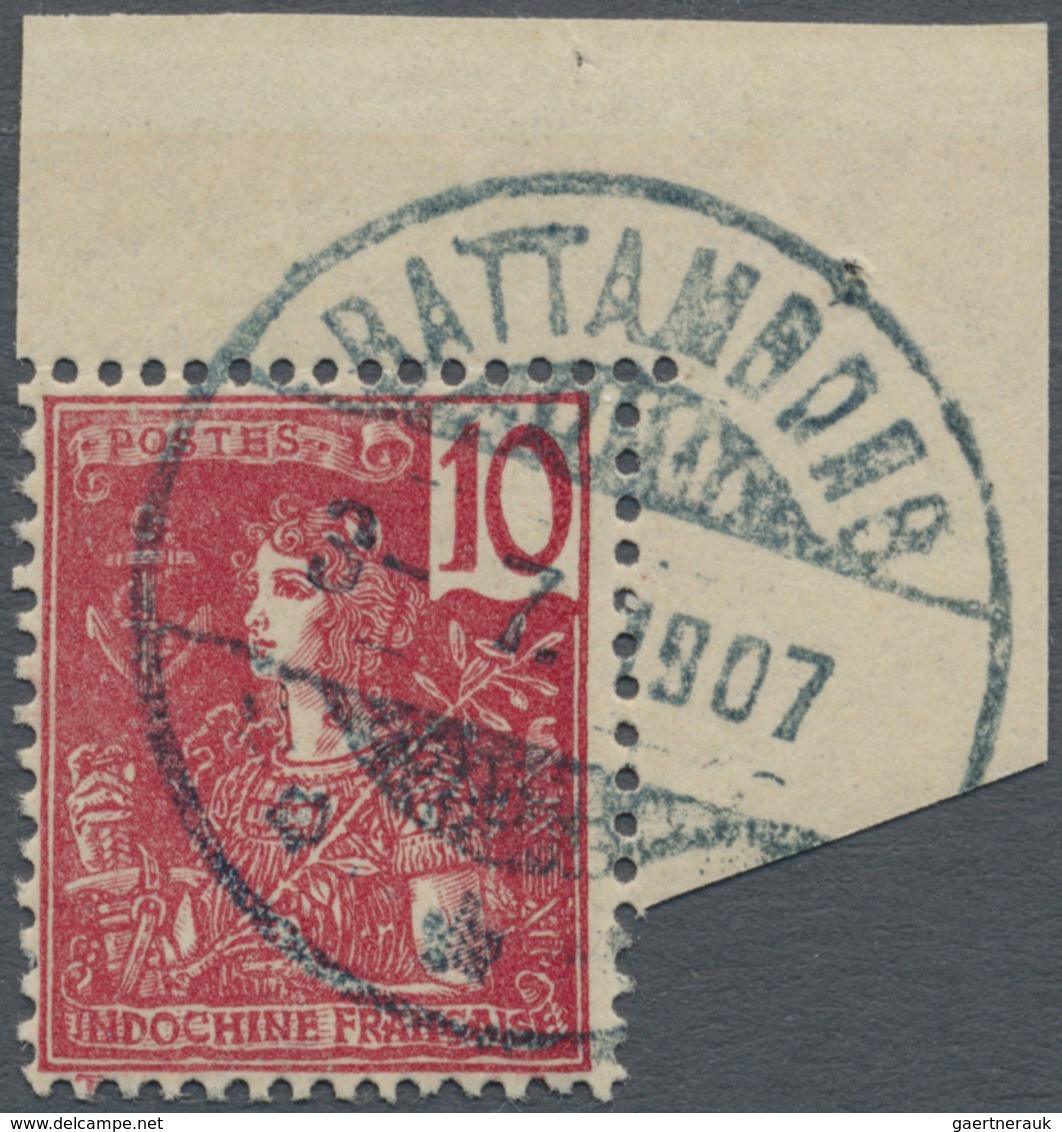 O Thailand - Stempel: SIAMESE POST OFFICES IN CAMBODIA 1907. Indo-China SG 34, 10c Rose (top Right Cor - Thailand