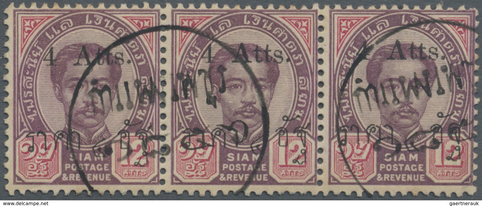 O Thailand - Stempel: "KAMPHAENG PHET" Native Cds On 1894-99 4a. On 12a. Horizontal Strip Of Three, Tw - Thailand