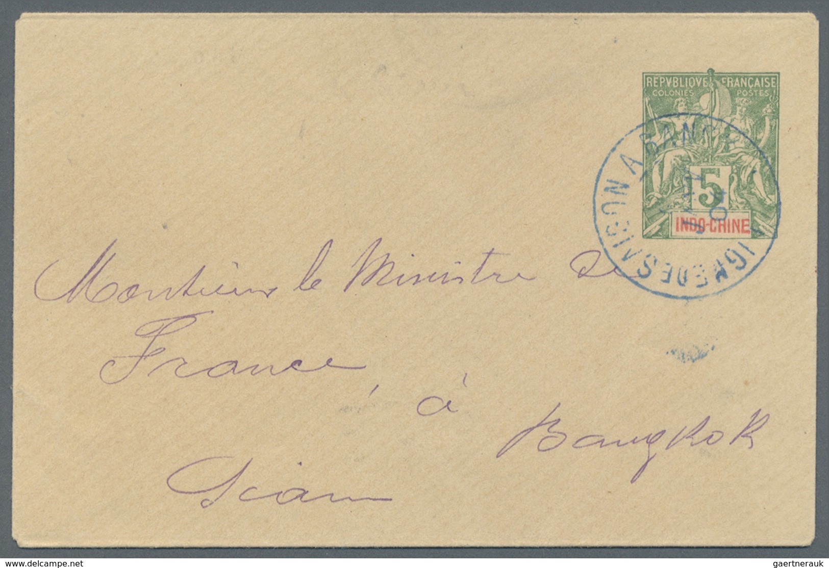 GA Thailand - Besonderheiten: 1904. Indo-China Postal Stationery Envelope 5c Green Cancelled By Ligue D - Thailand