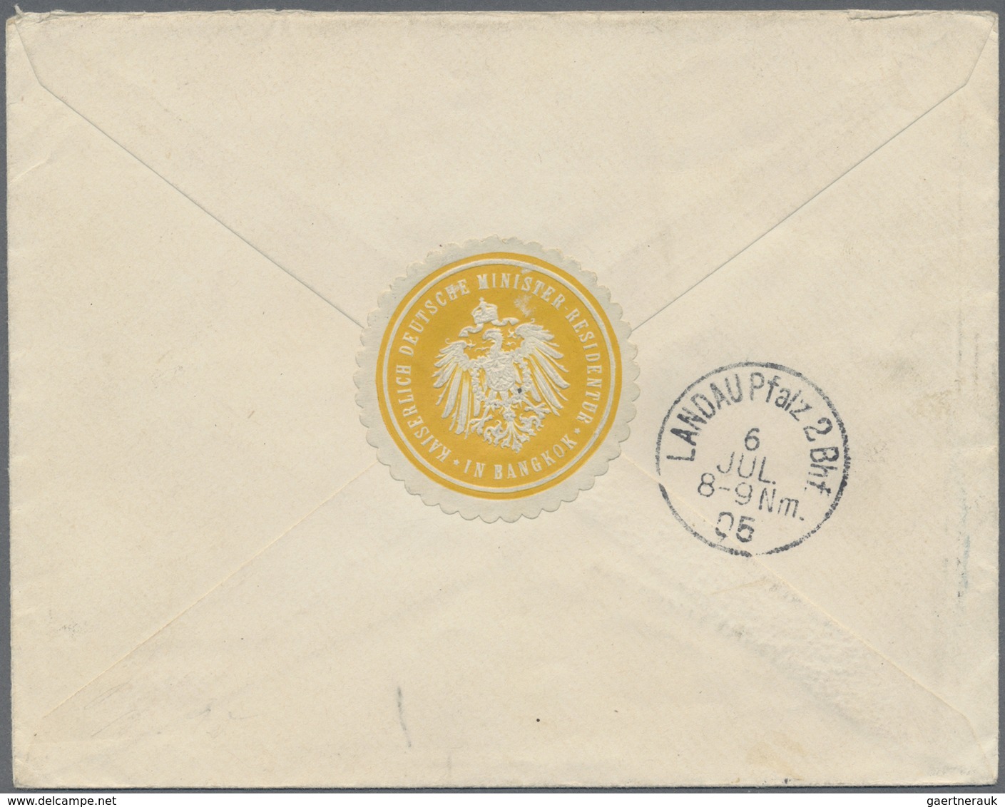 Br Thailand - Besonderheiten: 1905, German Consular Mail Cover Sent Stampless To Landau, Germany With R - Thailand