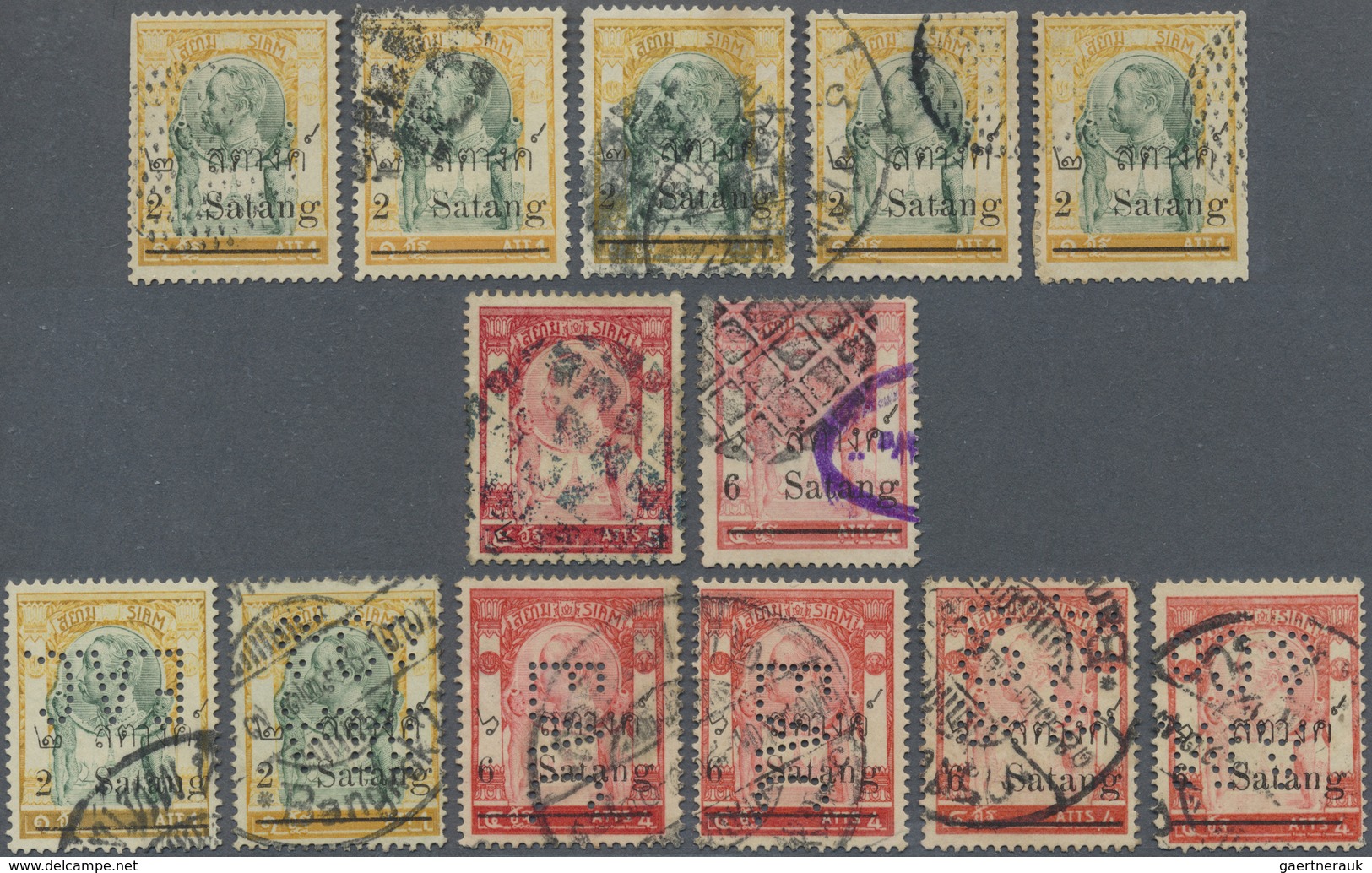 O Thailand - Besonderheiten: 1909, King Chulalongkorn Provisional Issue Small Group Incl. 7 Stamps Wit - Thailand