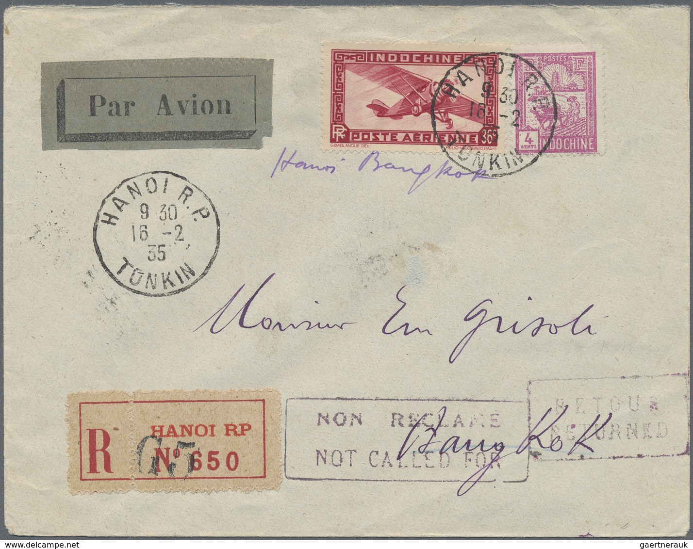 Br Thailand - Besonderheiten: 1935. Registered Air Mail Envelope Addressed To Bangkok Bearing Lndo-Chin - Thailand