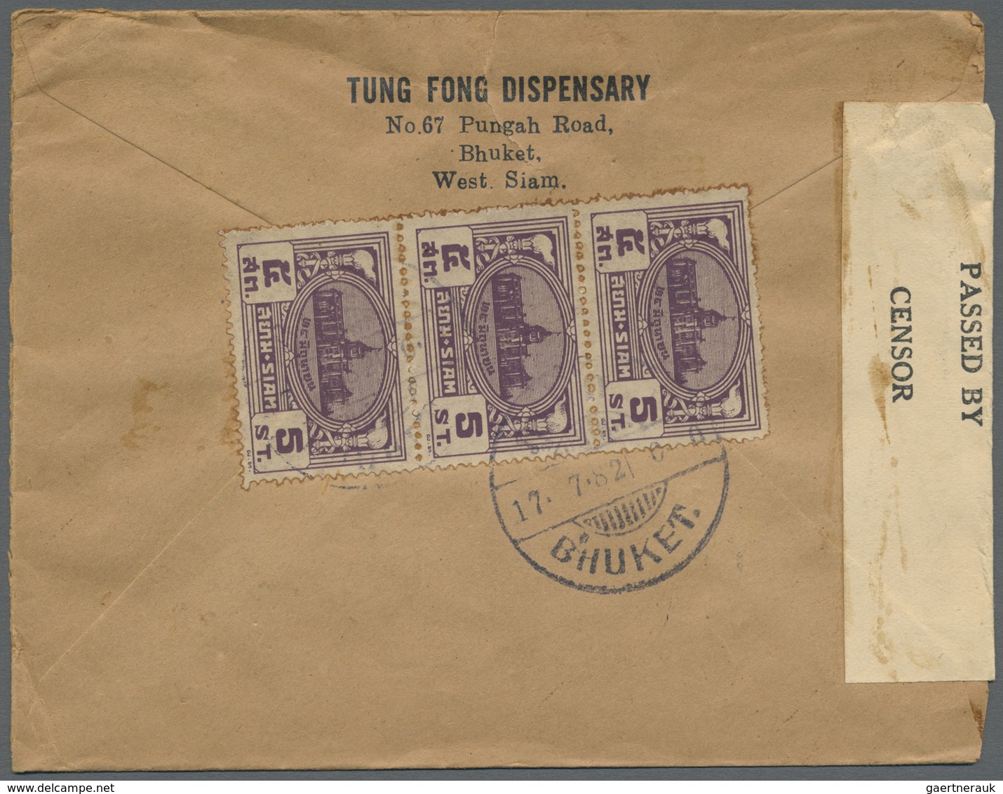 Br Thailand - Besonderheiten: 1941. Censored Envelope (faults, Tears/toning) Written From 'Tung Fong Di - Thailand