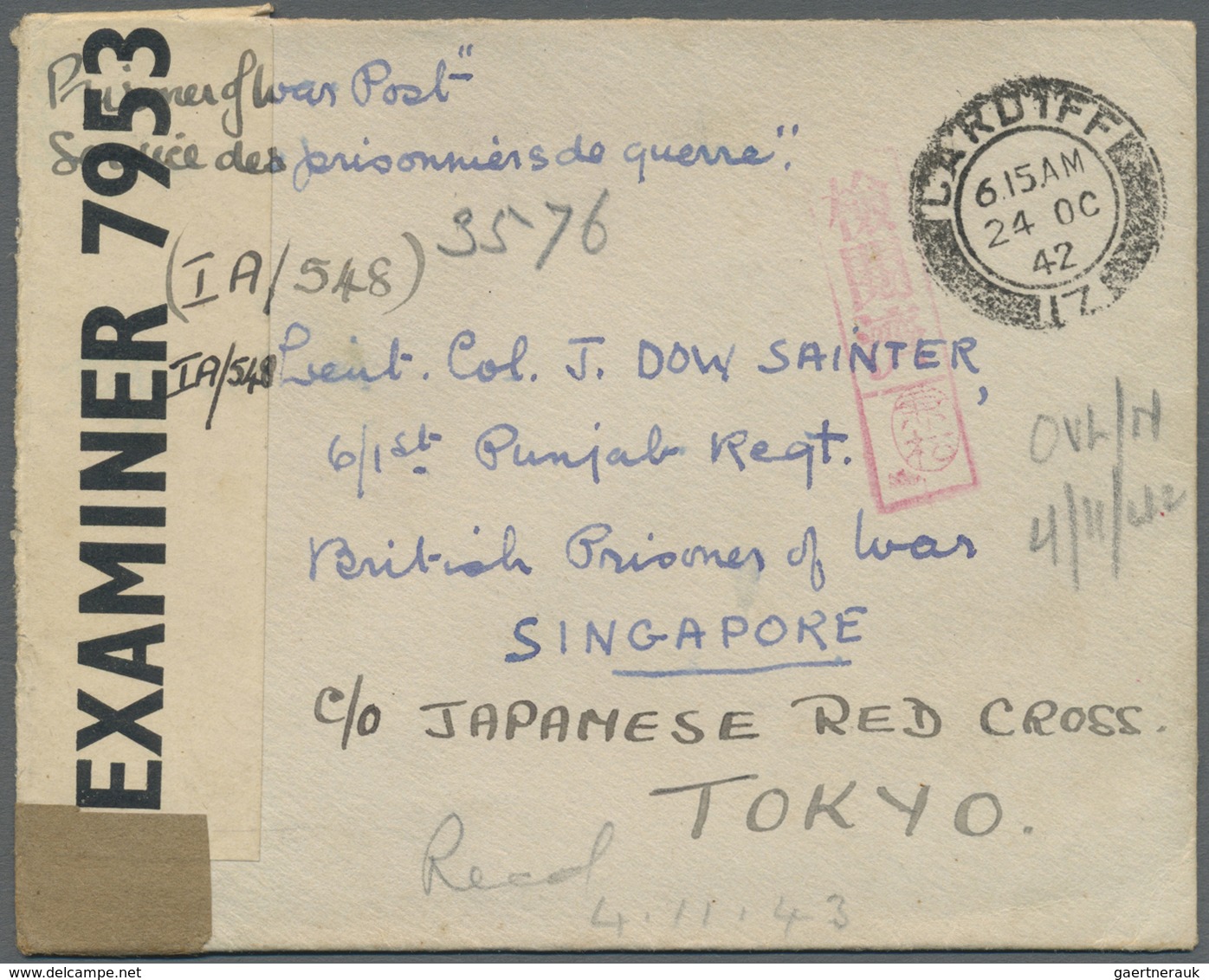 Br Thailand - Besonderheiten: 1942. Prisoner Of War Mail Envelope Written From Cardiff With 'Opened By - Thailand