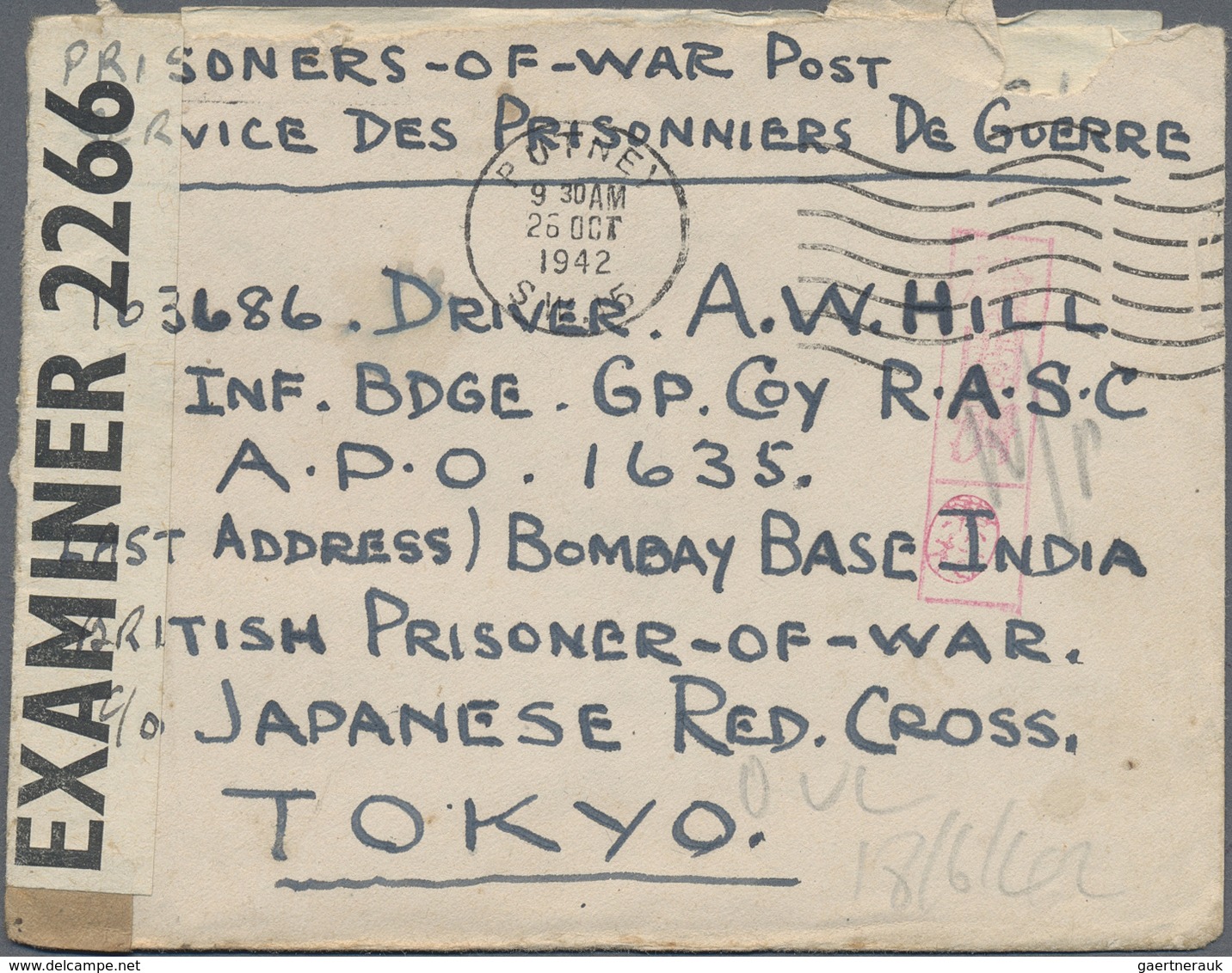 Br Thailand - Besonderheiten: 1942, PRISONER OF WAR MAlL. BURMA THAI RAILWAY. Stampless Envelope Endors - Thailand