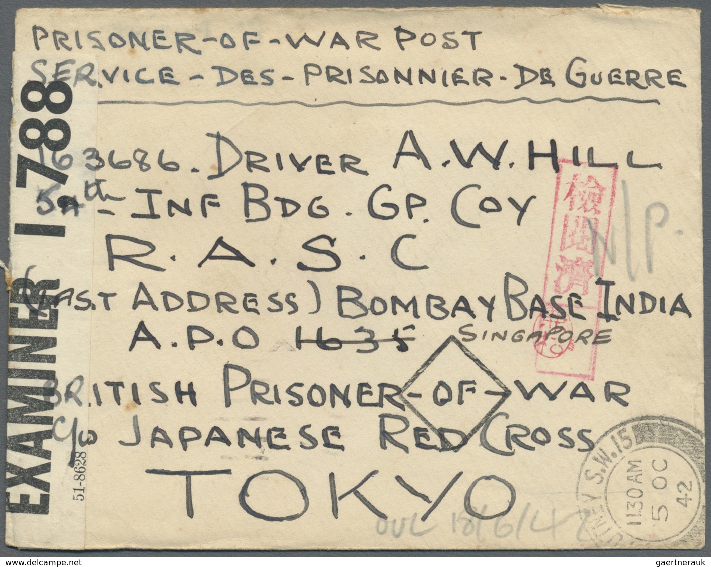 Br Thailand - Besonderheiten: 1942, PRISONER OF WAR MAlL. BURMA THAI RAILWAY. Stampless Envelope Endors - Thailand