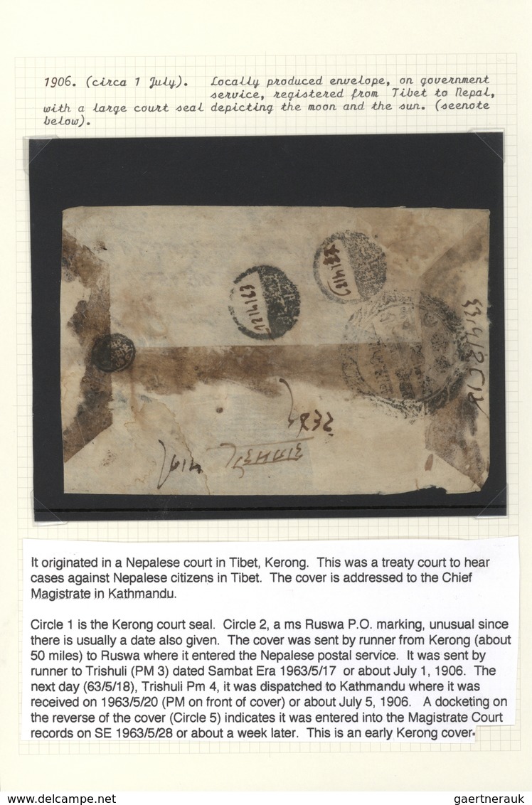 Br Tibet: 1906, Kerong: Envelope On Government Service Registered From Tibet To Nepal With Large Court - Asia (Other)