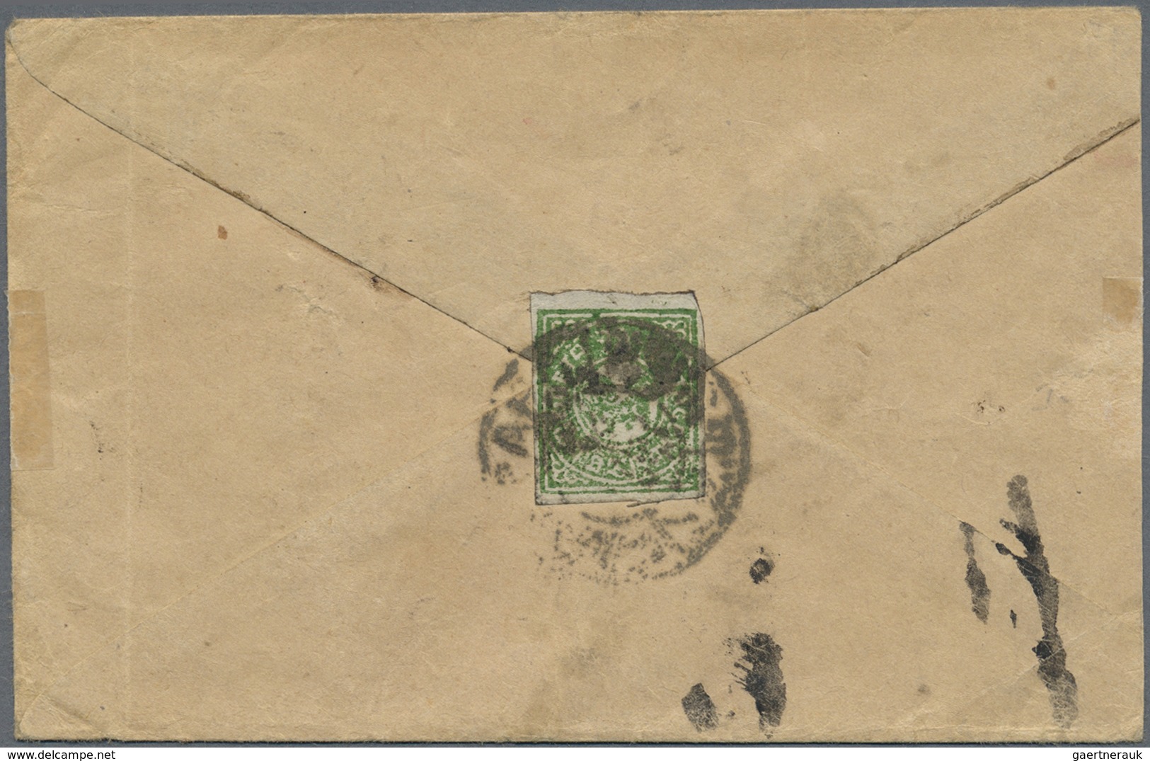 Br Tibet: 1912, 1/6 T. Dull Emerald Tied "LHASSA P.O." (32 Mm, Wang Type V) To Reverse Of Inland Cover. - Asia (Other)