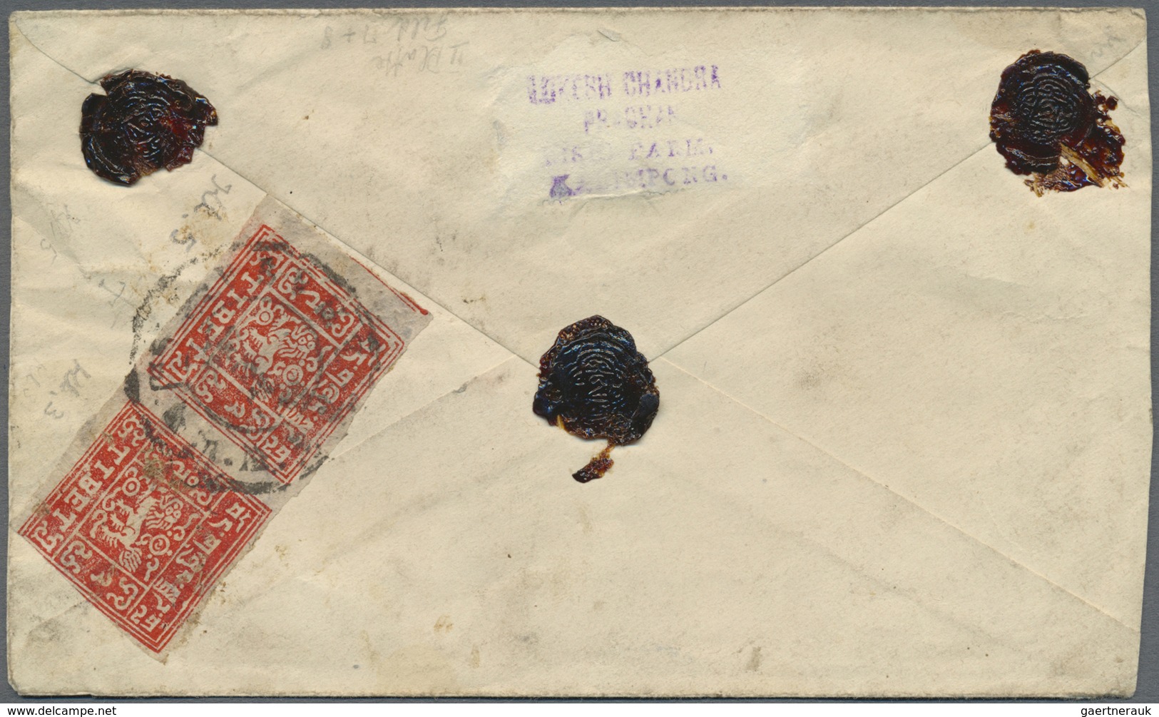 Br Tibet: 1933, 2 T. Red, A Horizontal Pair Pl. II Pos. 7-8 (clichés 5+3, Pos. 3 Slightly Cut-in) Tied - Asia (Other)
