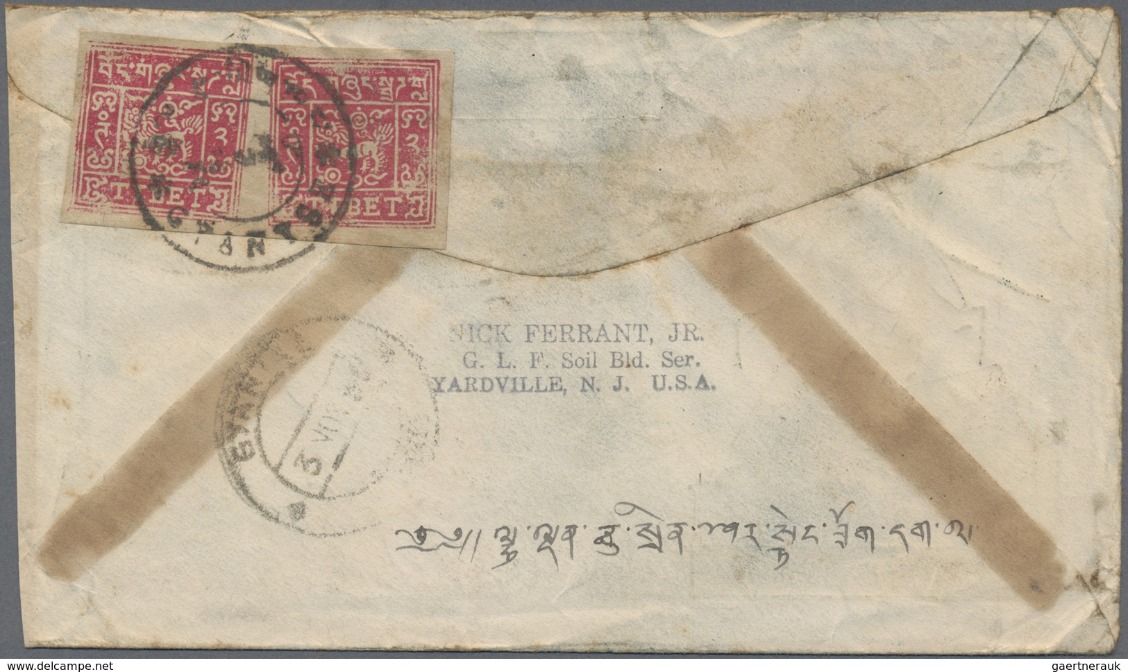 Br Tibet: 1941-47 2t. Carmine-red Horizontal Pair Tied By Gyantse Double-ring D/s To Reverse Of Illustr - Andere-Azië