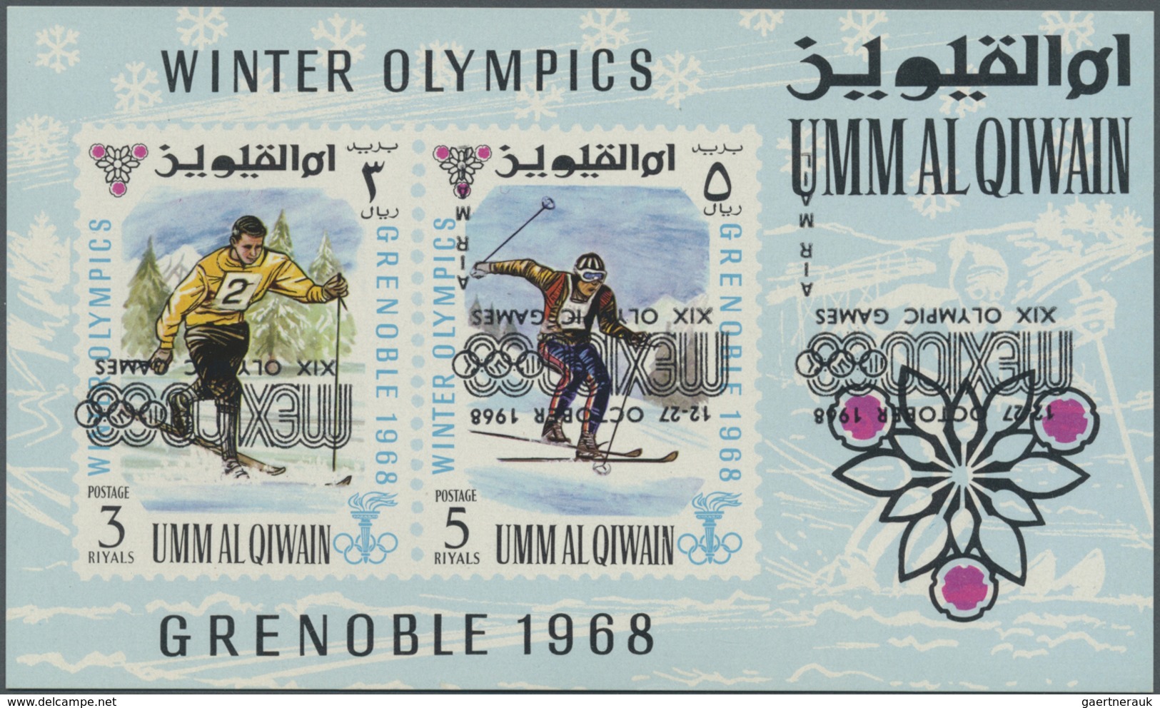 ** Umm Al Qaiwain: 1968, Olympic Games Mexico, Souvenir Sheet With INVERTED OVERPRINT, Unmounted Mint, - Umm Al-Qiwain