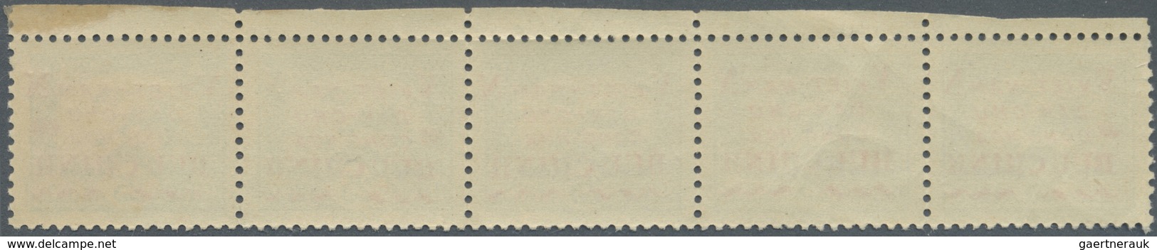 ** Vietnam-Nord (1945-1975): 1946, 25 C. W. Red Ovpt., A Horizontal Top-margin Strip Of 5 With Variety - Vietnam