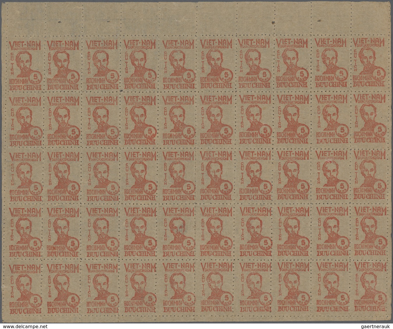 (*) Vietnam-Nord (1945-1975): 1948/1956, Definitives "Ho Chi Minh", 2d. Brown, 5d. Red, 50d. On 5d. Red, - Vietnam