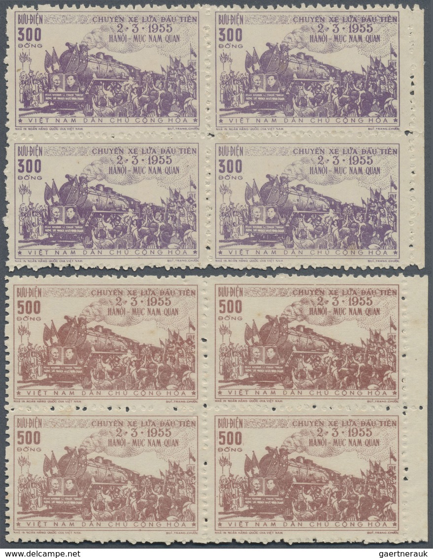 (*)/ Vietnam-Nord (1945-1975): 1956, Opening Of The Line Hanoi-Muc Nam Quan Unused Margin Blocks Of Four - Vietnam