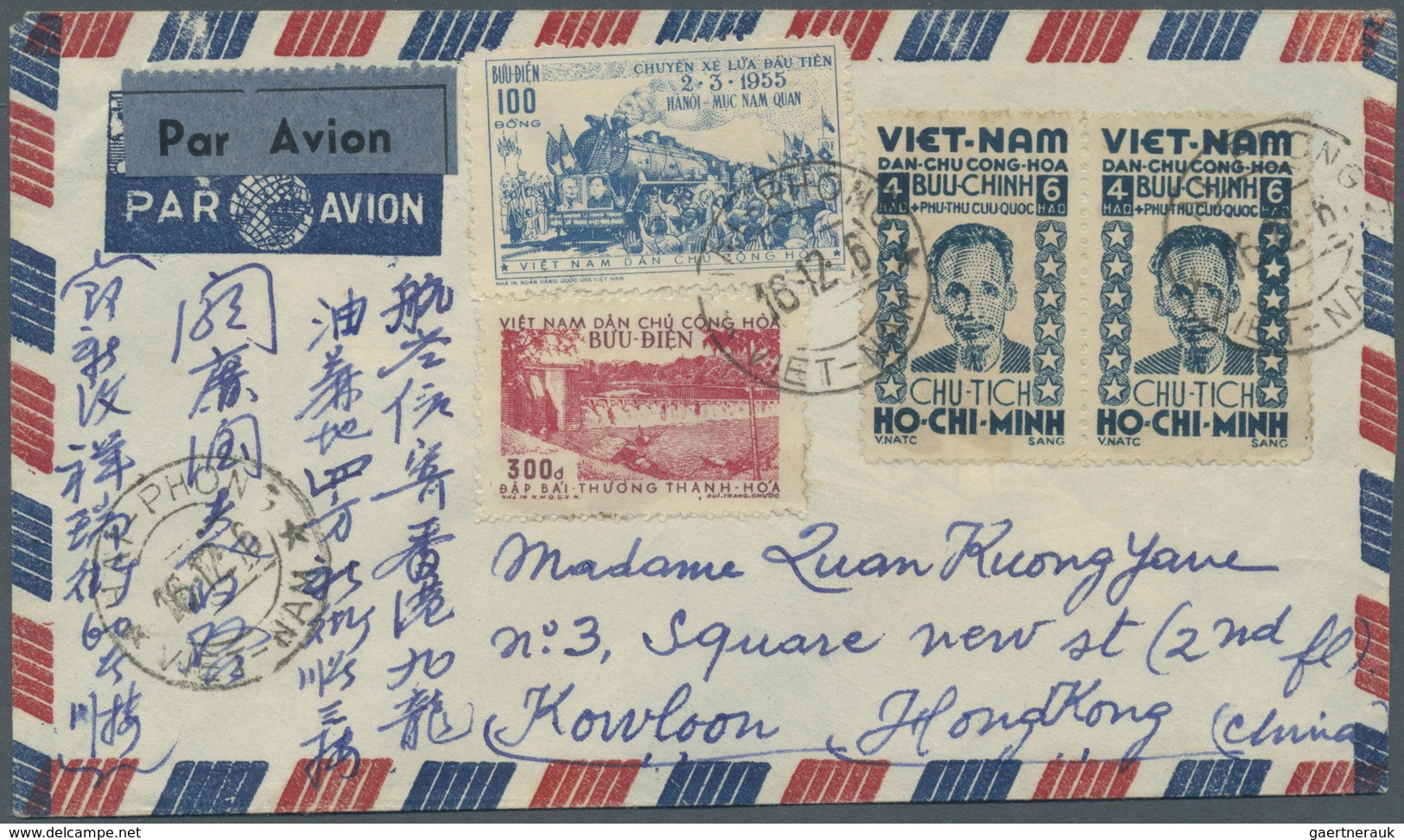 Br Vietnam-Nord (1945-1975): 1956, Vietnam-Nord Railway-line Hanoi/Nuc-Nam-Quan 100 D Blue And Embankme - Vietnam