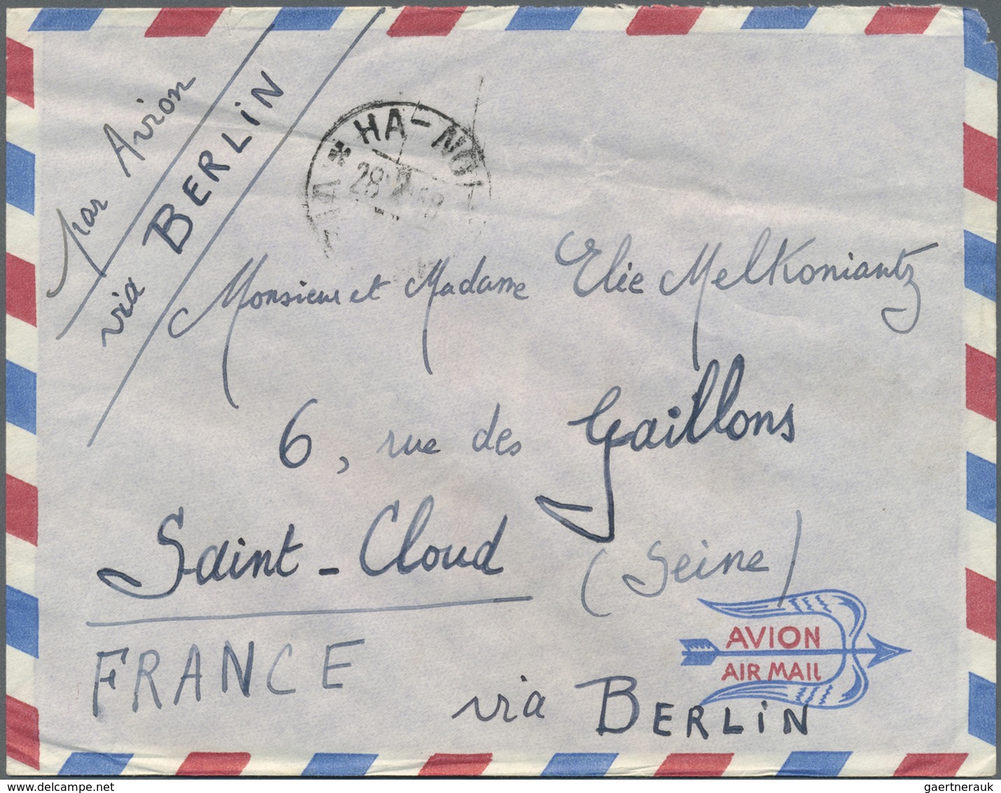 Br Vietnam-Nord (1945-1975): 1958. Airmail Letter With Named Franking (on The Reverse) Via "Berlin" Fro - Vietnam