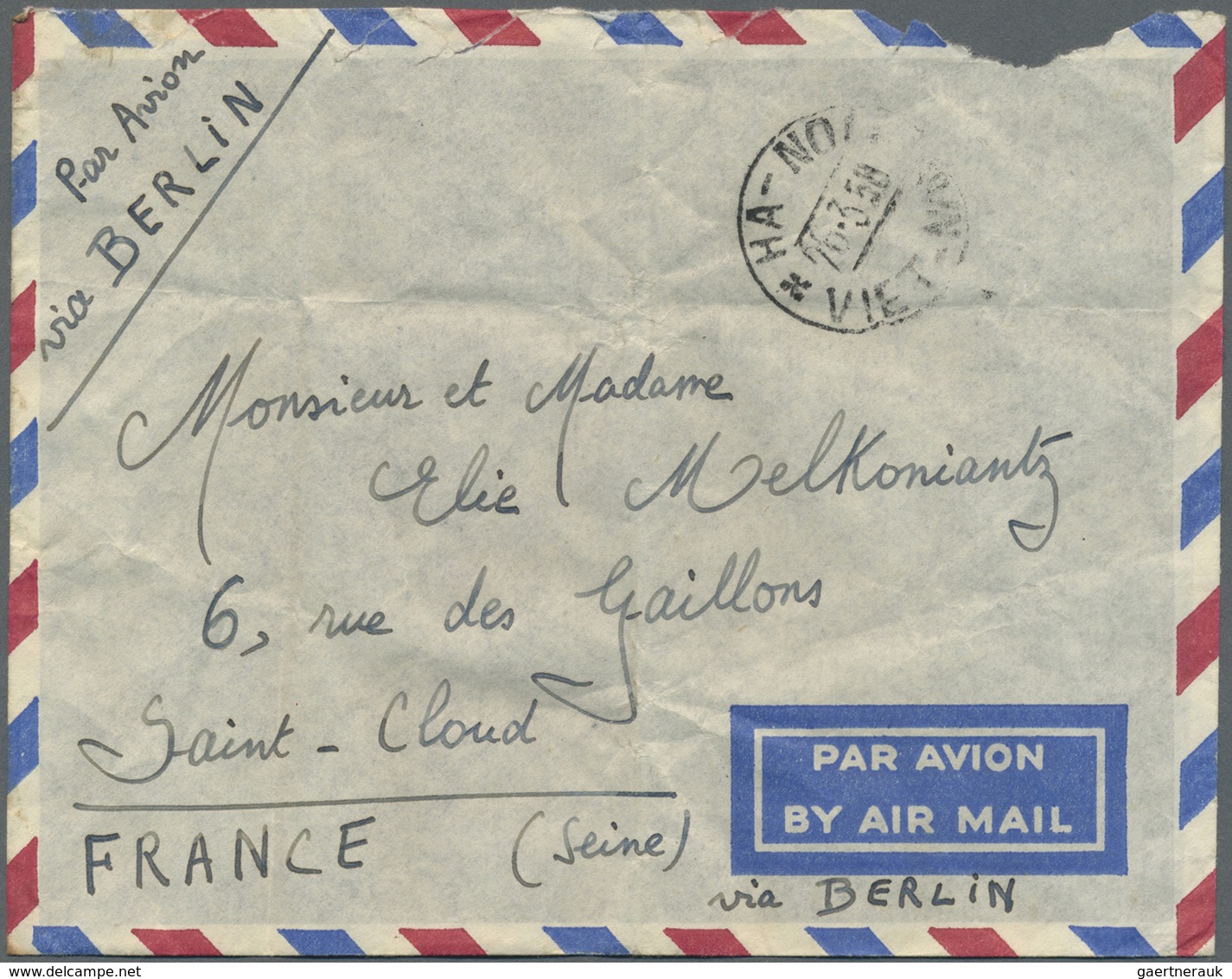 Br Vietnam-Nord (1945-1975): 1958. Airmail Letter With Named Franking (on The Reverse) Via "Berlin" Fro - Vietnam