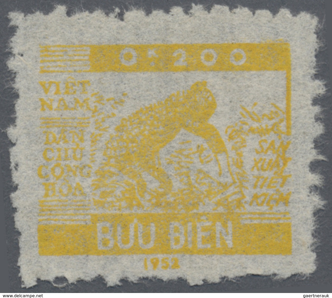 (*) Vietnam-Nord - Dienstmarken: 1952, Rice Growers 0,200 Yellow, Unused Without Gum, Very Rare Stamp - Viêt-Nam