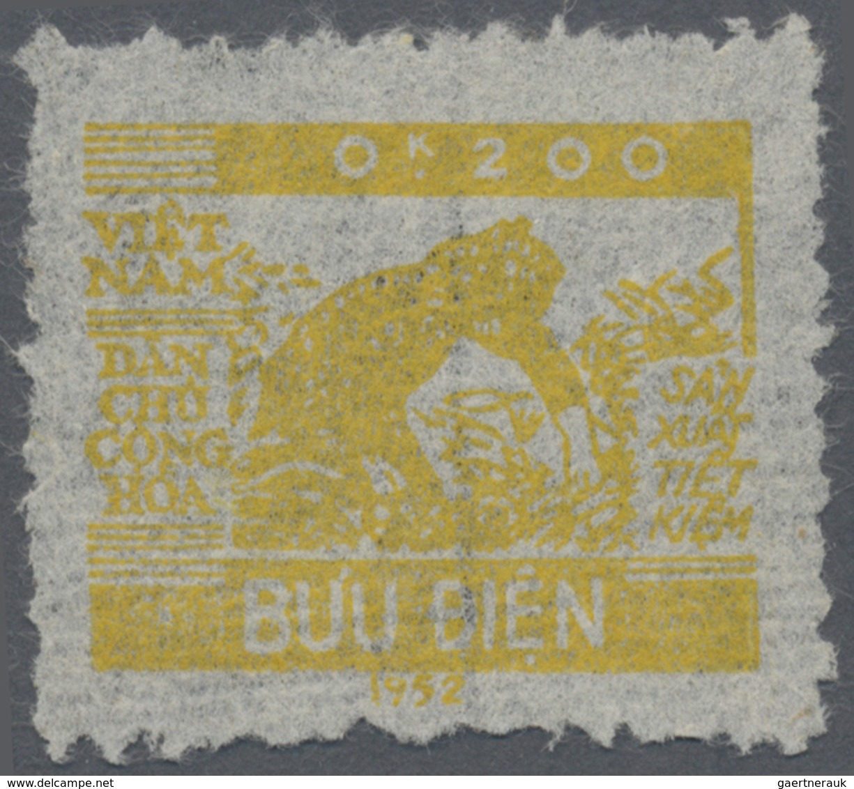 (*) Vietnam-Nord - Dienstmarken: 1953, NON ISSUED 0,200 (kilo Rice) Yellow On Light Tracing Ribbed Paper - Vietnam