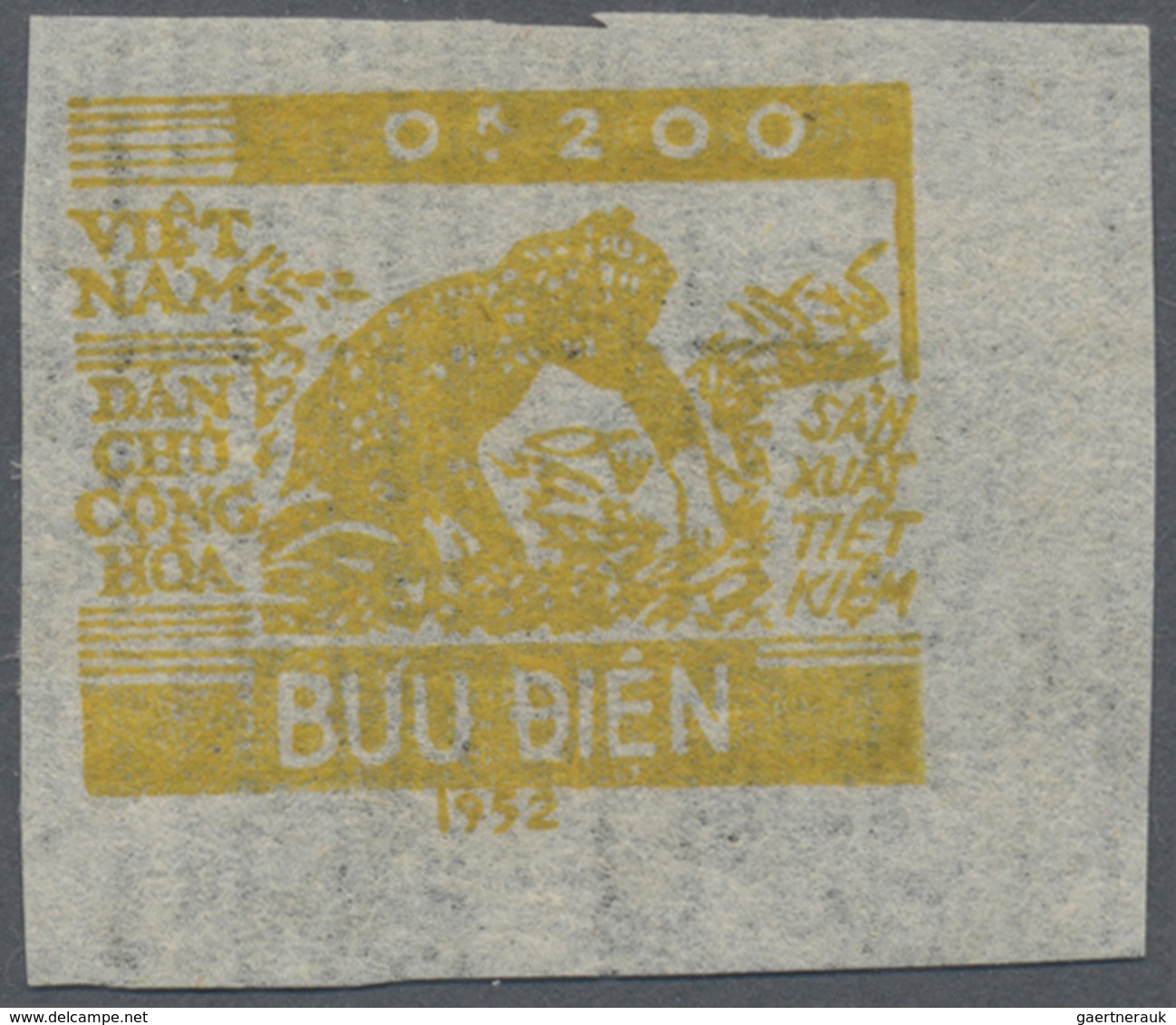 (*) Vietnam-Nord - Dienstmarken: 1953, NON ISSUED 0,200 (kilo Rice) Yellow On Light Tracing Ribbed Paper - Vietnam