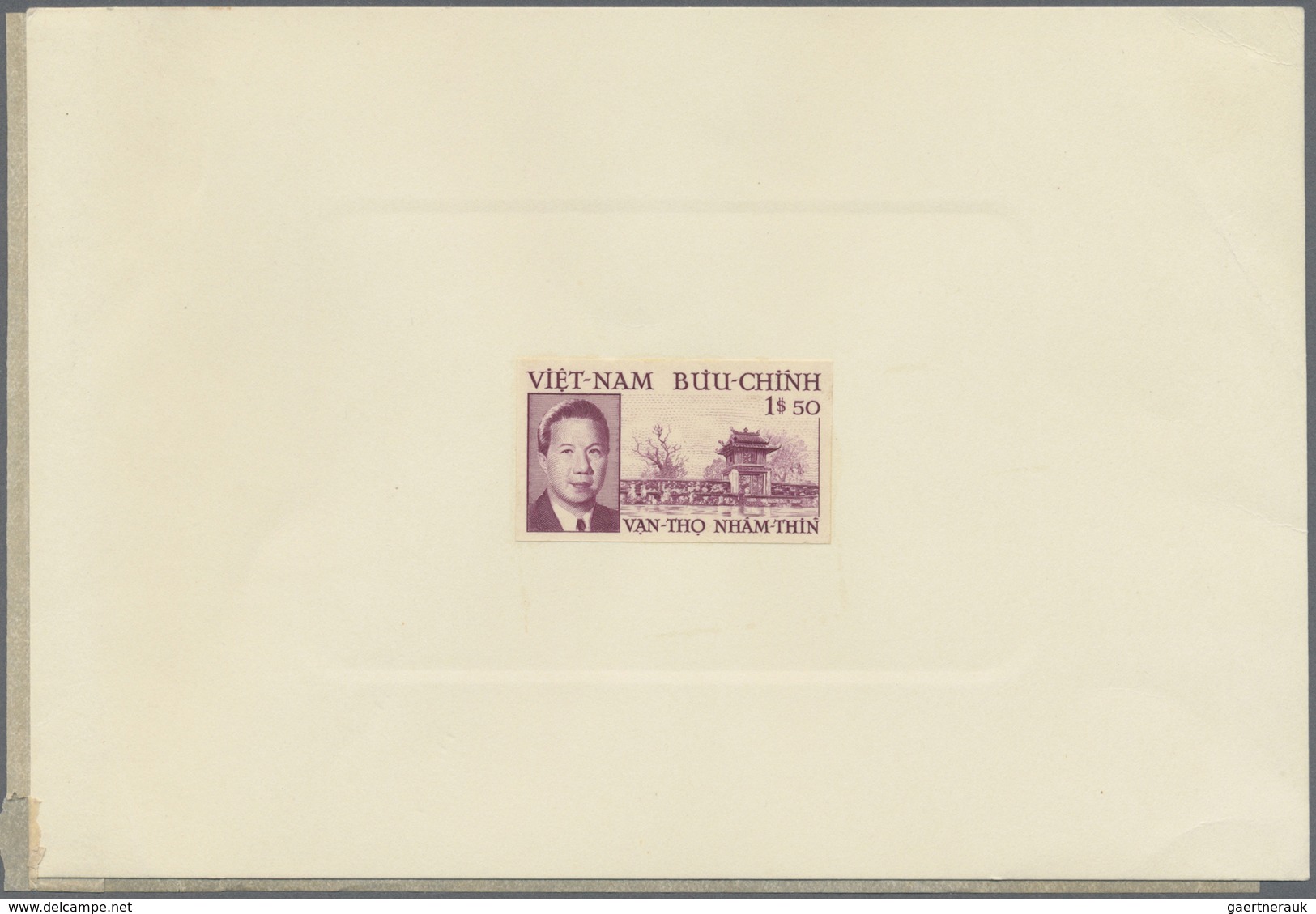 Vietnam-Süd (1951-1975): 1952, Bao Dai 40th Birthday 1.50 P., Imperforated, On Sunken Cardboard With - Vietnam