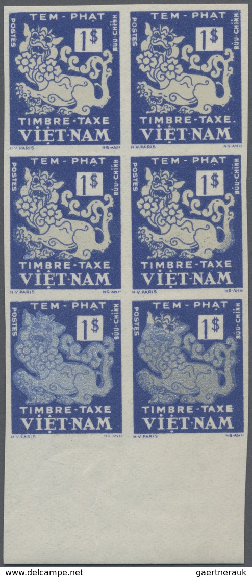 ** Vietnam-Süd - Portomarken: 1952, 1 P., An Imperforated Bottom Margin Block-6 With Bottom Pair Normal - Vietnam