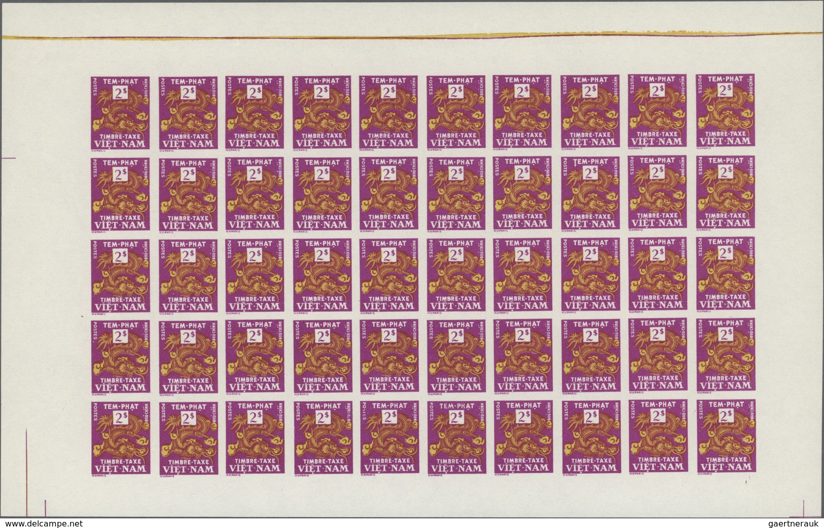 ** Vietnam-Süd - Portomarken: 1955/1956. 6 Panneaux Complets De 50 Avec Marges Non Dentelés. (non Réper - Vietnam