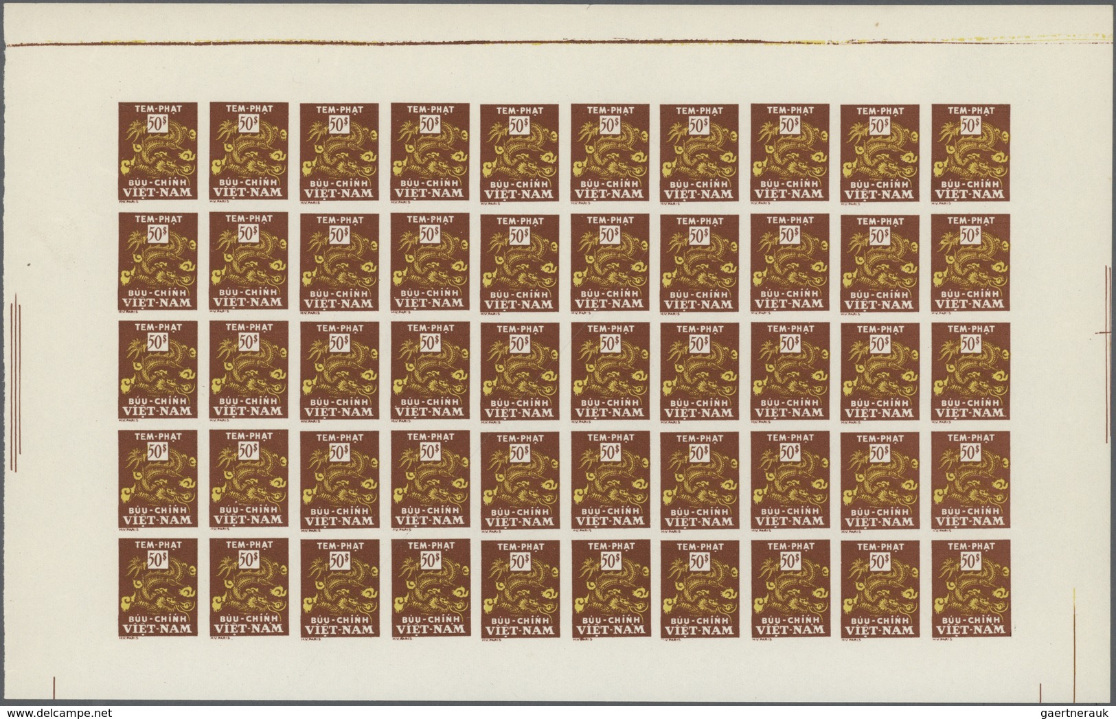 ** Vietnam-Süd - Portomarken: 1955/1956. 6 Panneaux Complets De 50 Avec Marges Non Dentelés. (non Réper - Vietnam