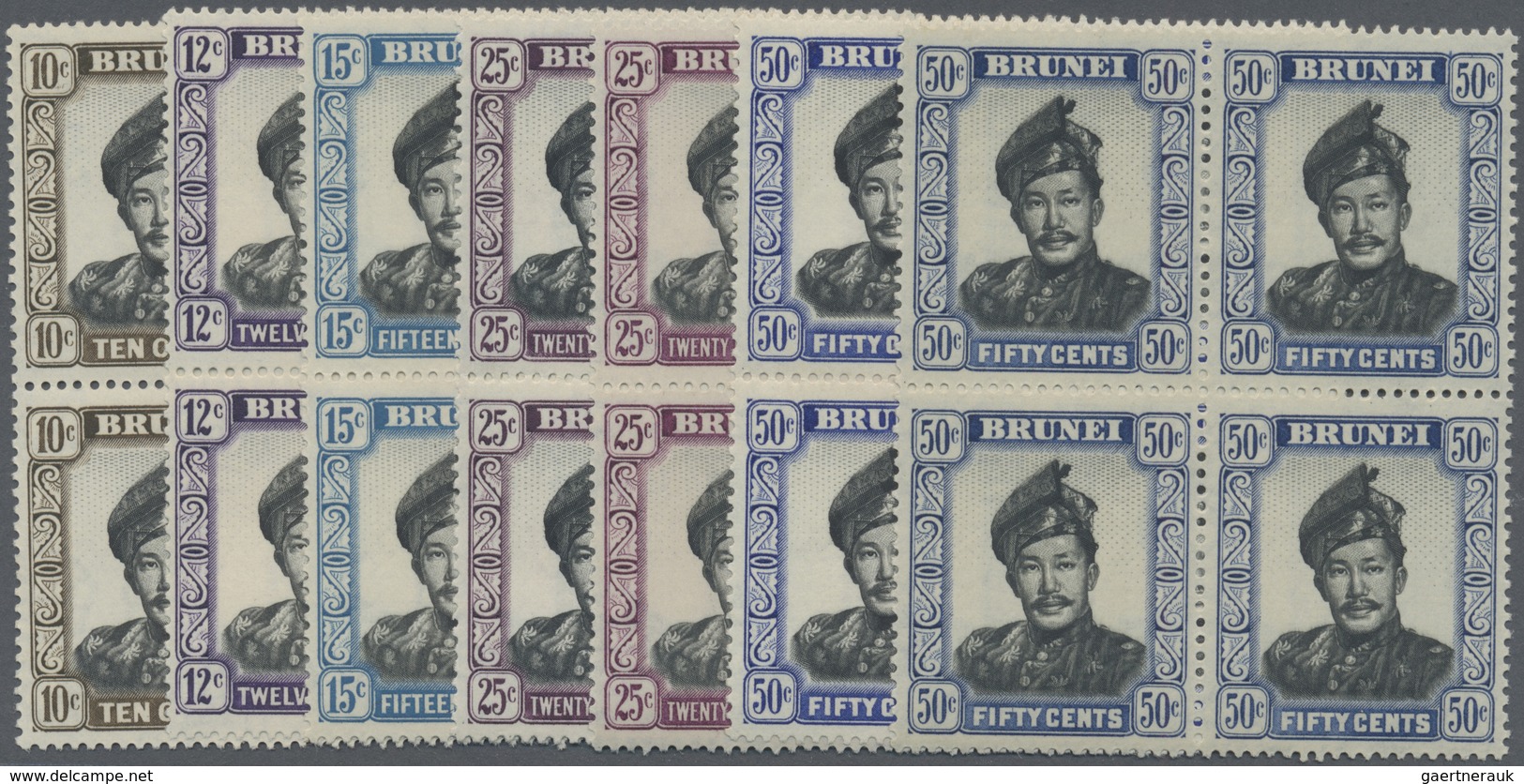 ** Brunei: 1952/1958, Sultan Omar Ali Saifuddin And Water Village Definitives Complete Set Of 14 And Ad - Brunei (1984-...)