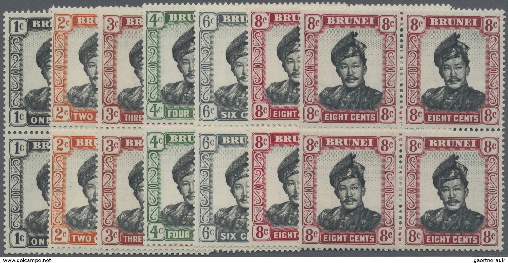 ** Brunei: 1952/1958, Sultan Omar Ali Saifuddin And Water Village Definitives Complete Set Of 14 And Ad - Brunei (1984-...)