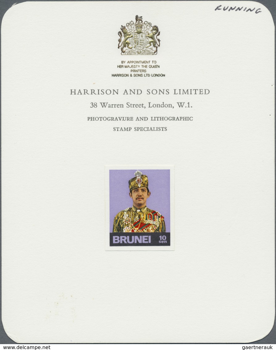 (*) Brunei: 1974, Sultan Hassanal Bolkiah 10s. Imperforate COLOUR PROOF Affixed To Official Printers Car - Brunei (1984-...)